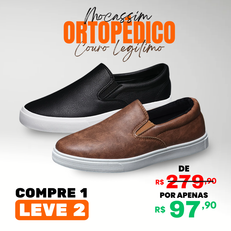 [COMPRE 1 LEVE 2] Mocassim Ortopédico Italiano de Couro Legitimo